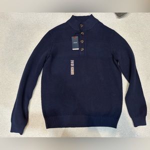 NWT Izod Men’s Navy Blue Button Collar‎ Long Sleeve Sweater Size Large